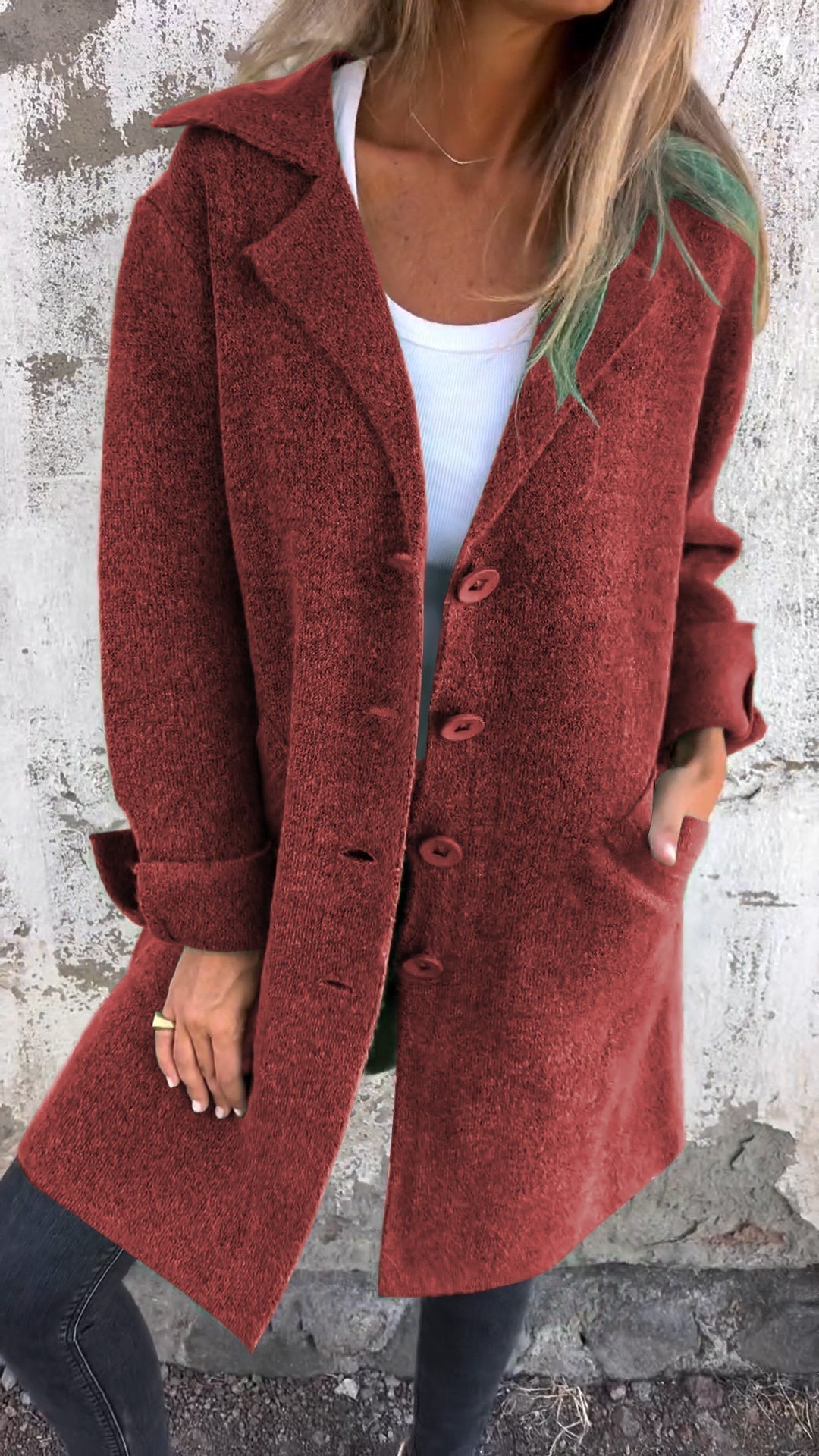 Casual Lapel Wool Single Breasted Long Coat