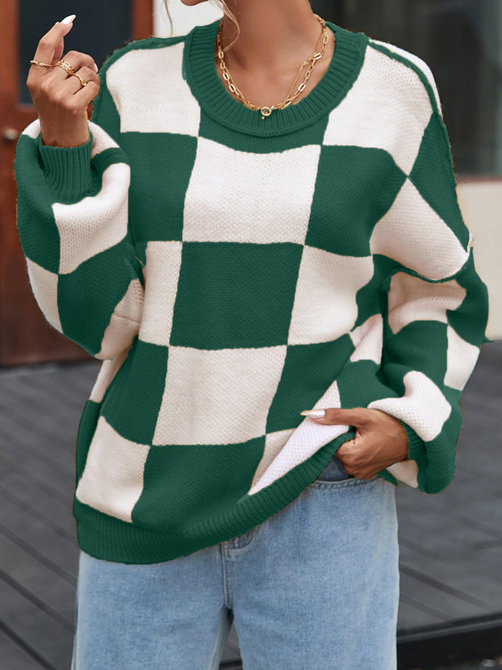 Women's Oversized Checkered Sweater (Buy 2 Free Shipping)