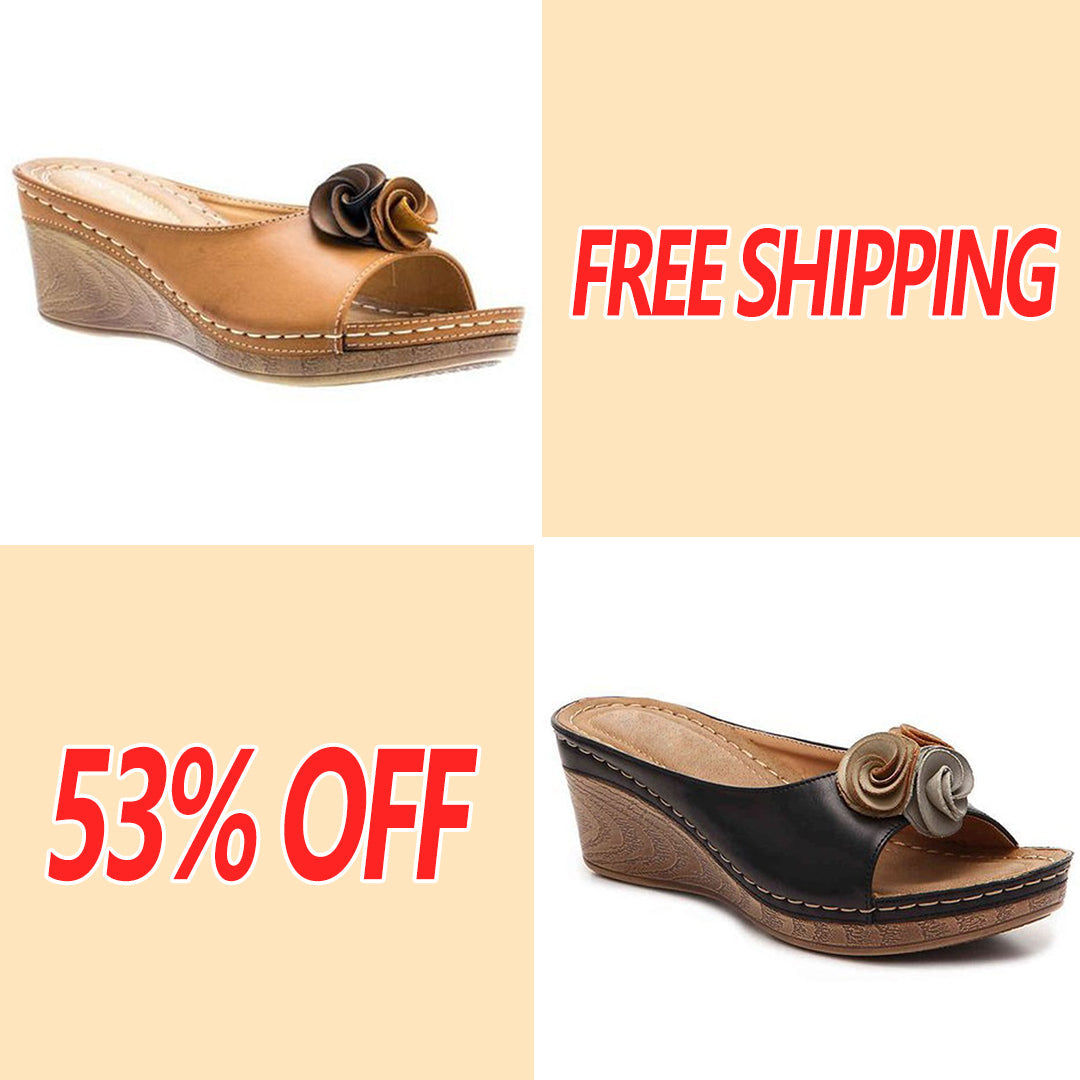 😍Last Day 55% OFF😍-Women's Comfy Leather Solid Flower Strap Wedge Sandals