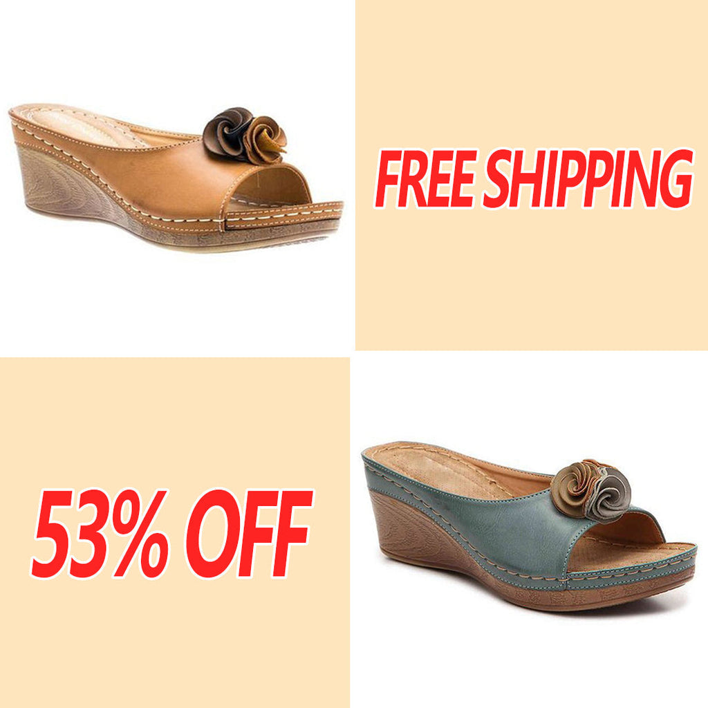 😍Last Day 55% OFF😍-Women's Comfy Leather Solid Flower Strap Wedge Sandals