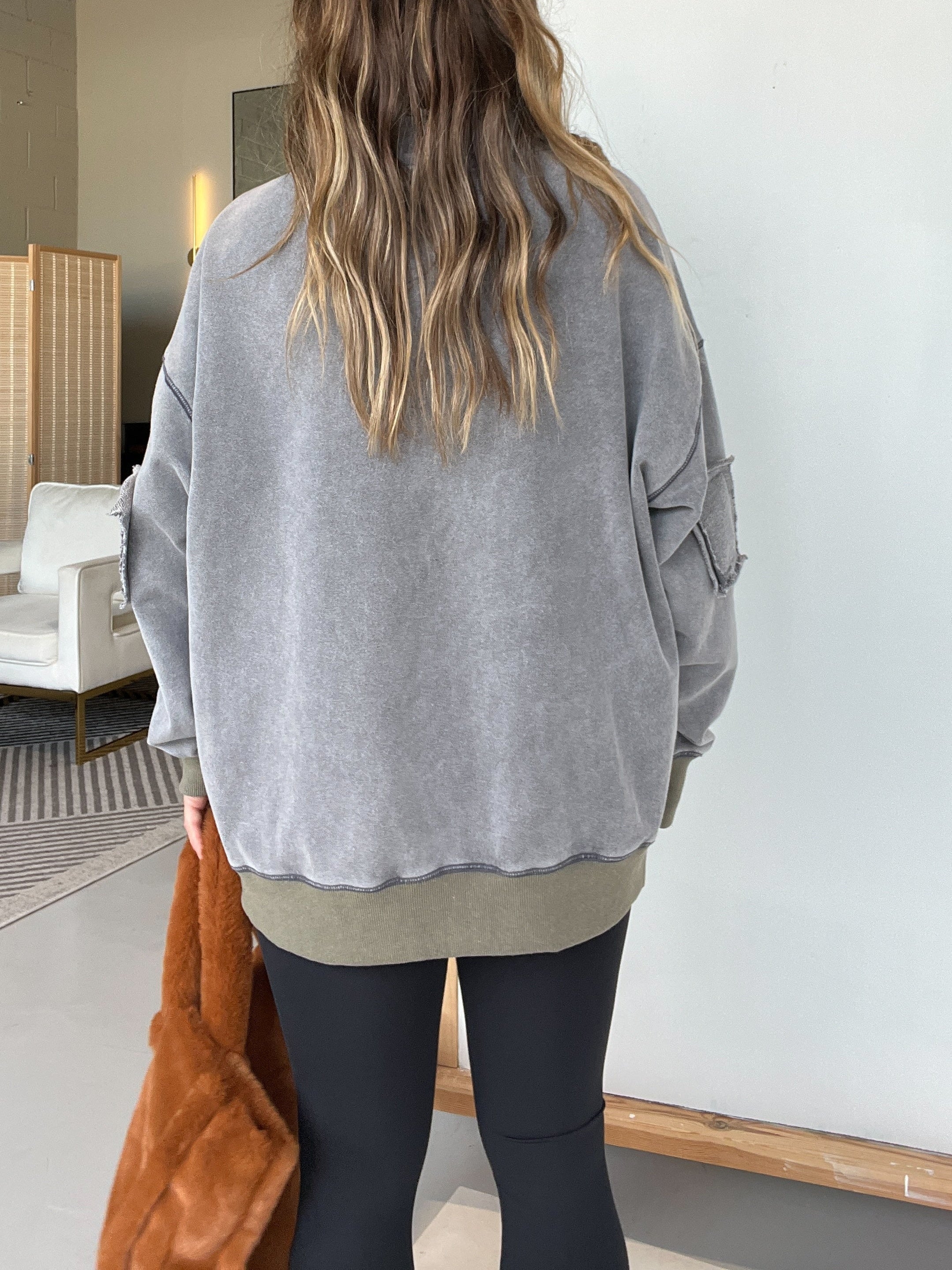 Women's Oversized Quarter Zip Vintage Pullover (Buy 2 Free Shipping)