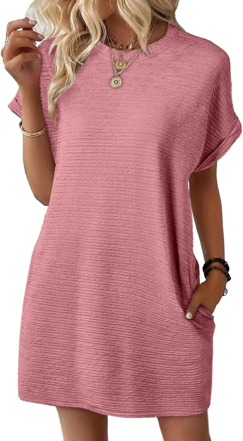 2025 New Women's Lightweight Summer Short Sleeve Dress with Pockets