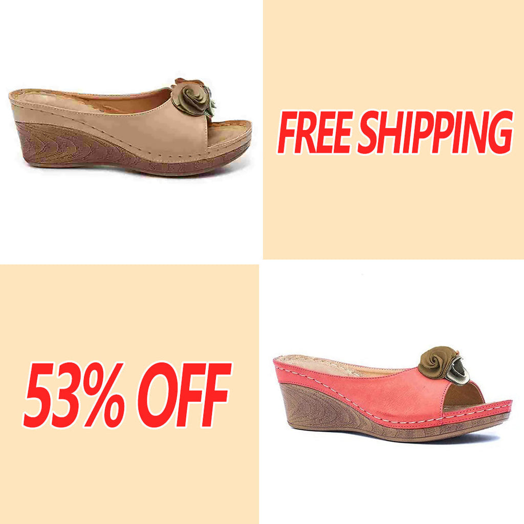 😍Last Day 55% OFF😍-Women's Comfy Leather Solid Flower Strap Wedge Sandals
