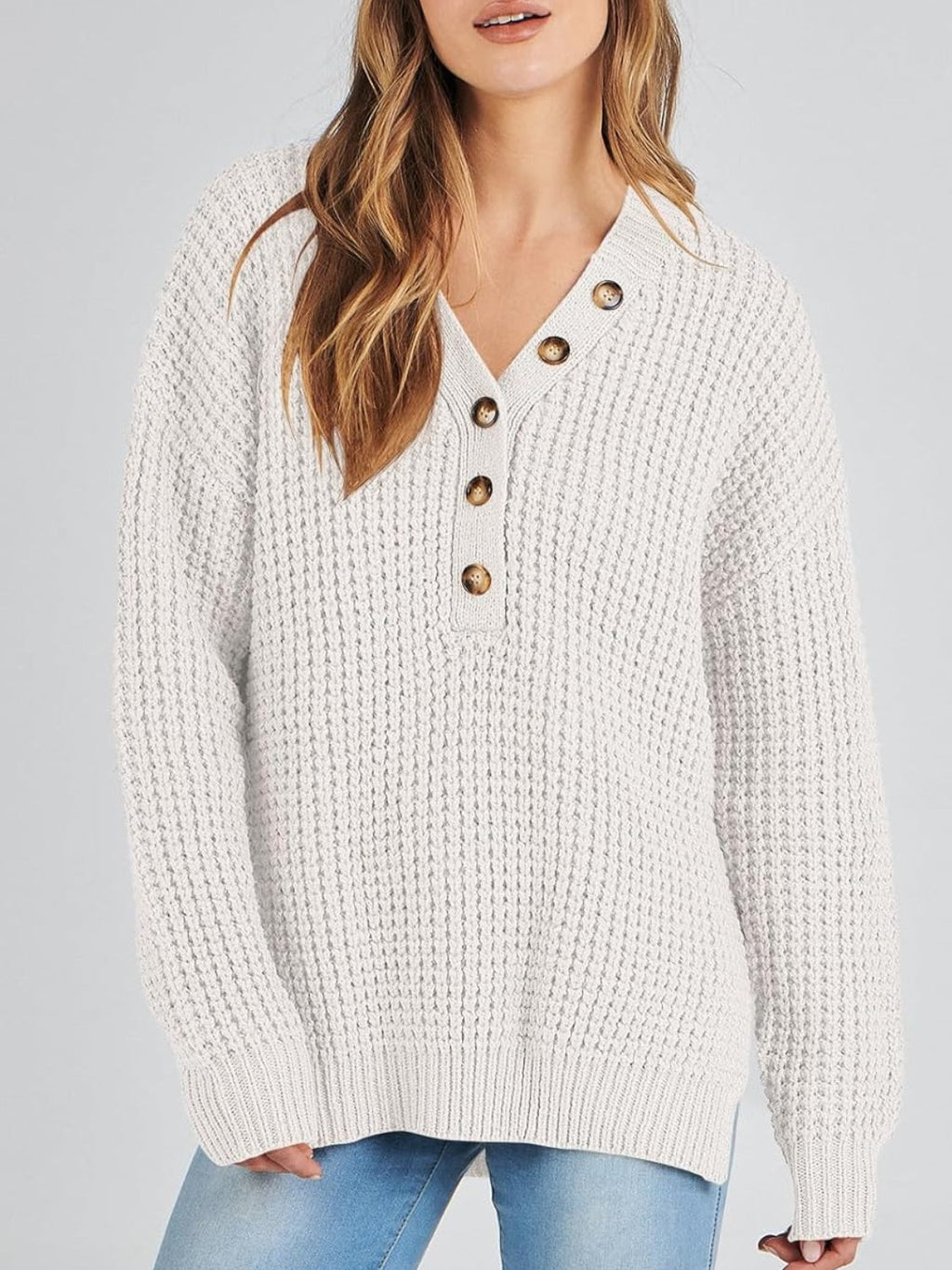 Women's Waffle Side Slit Knit Sweater (Buy 2 Free Shipping)