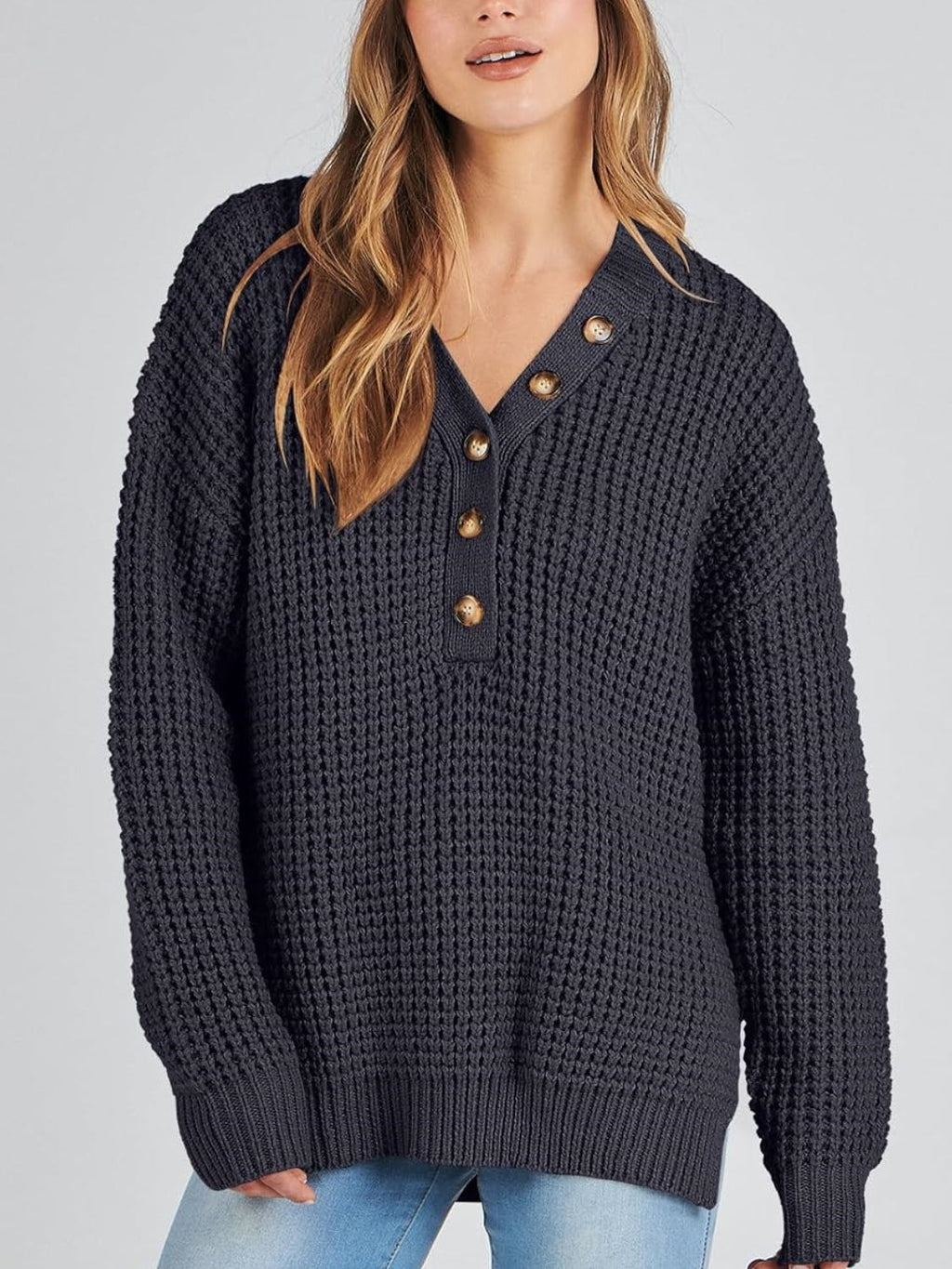 Women's Waffle Side Slit Knit Sweater (Buy 2 Free Shipping)