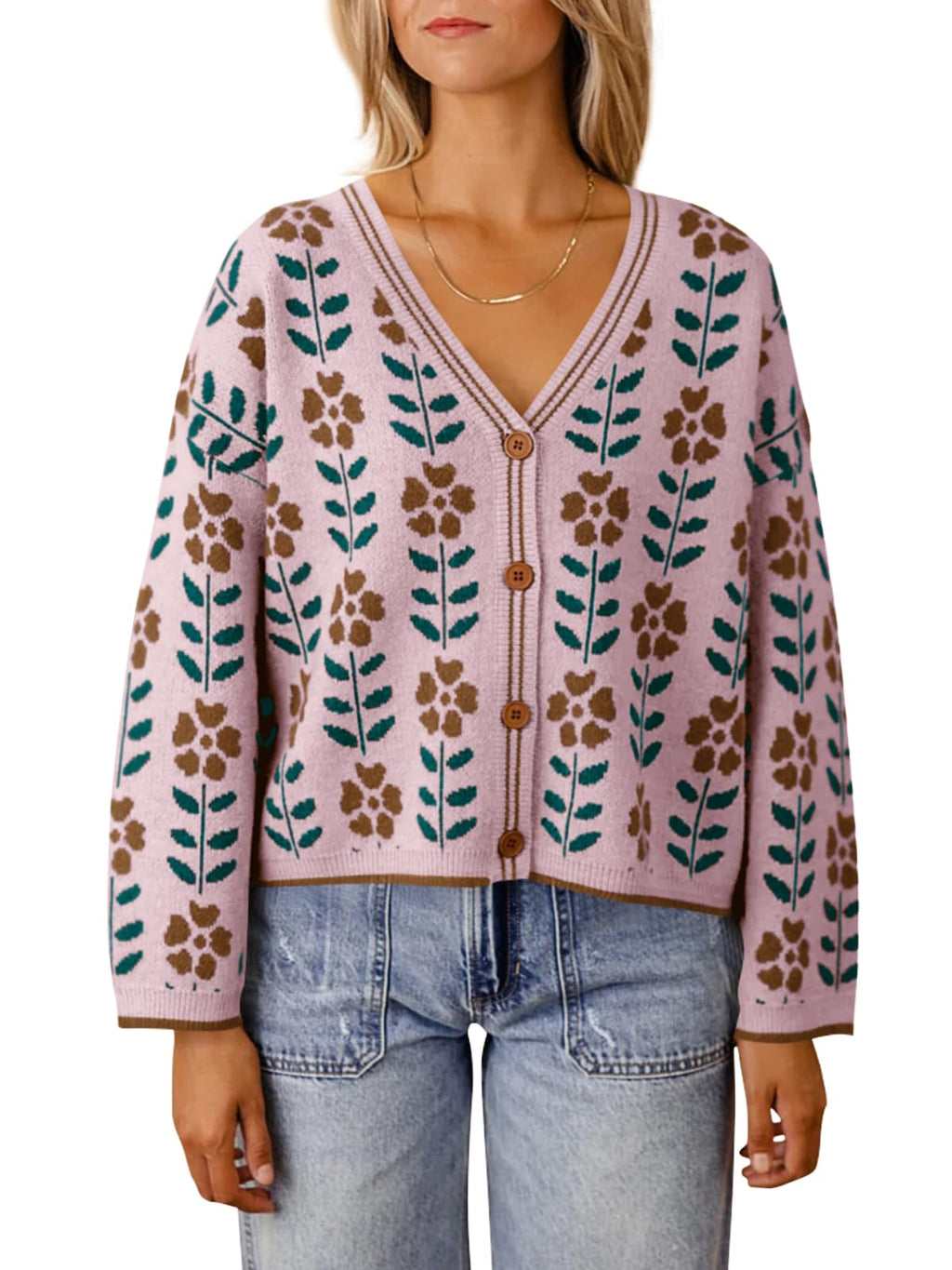 Women's V Neck Floral Print Sweater Cardigan (Buy 2 Free Shipping)