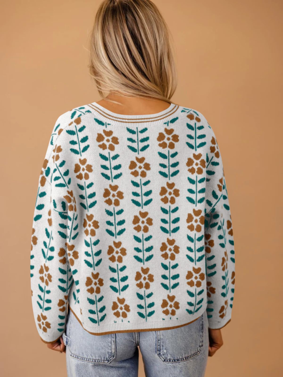 Women's V Neck Floral Print Sweater Cardigan (Buy 2 Free Shipping)