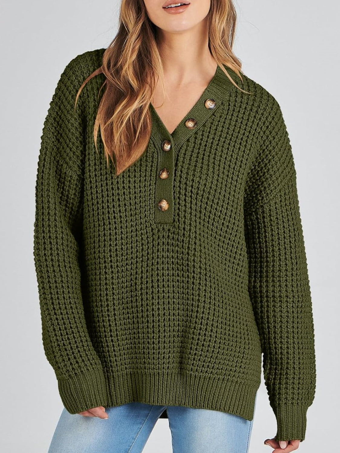 Women's Waffle Side Slit Knit Sweater (Buy 2 Free Shipping)