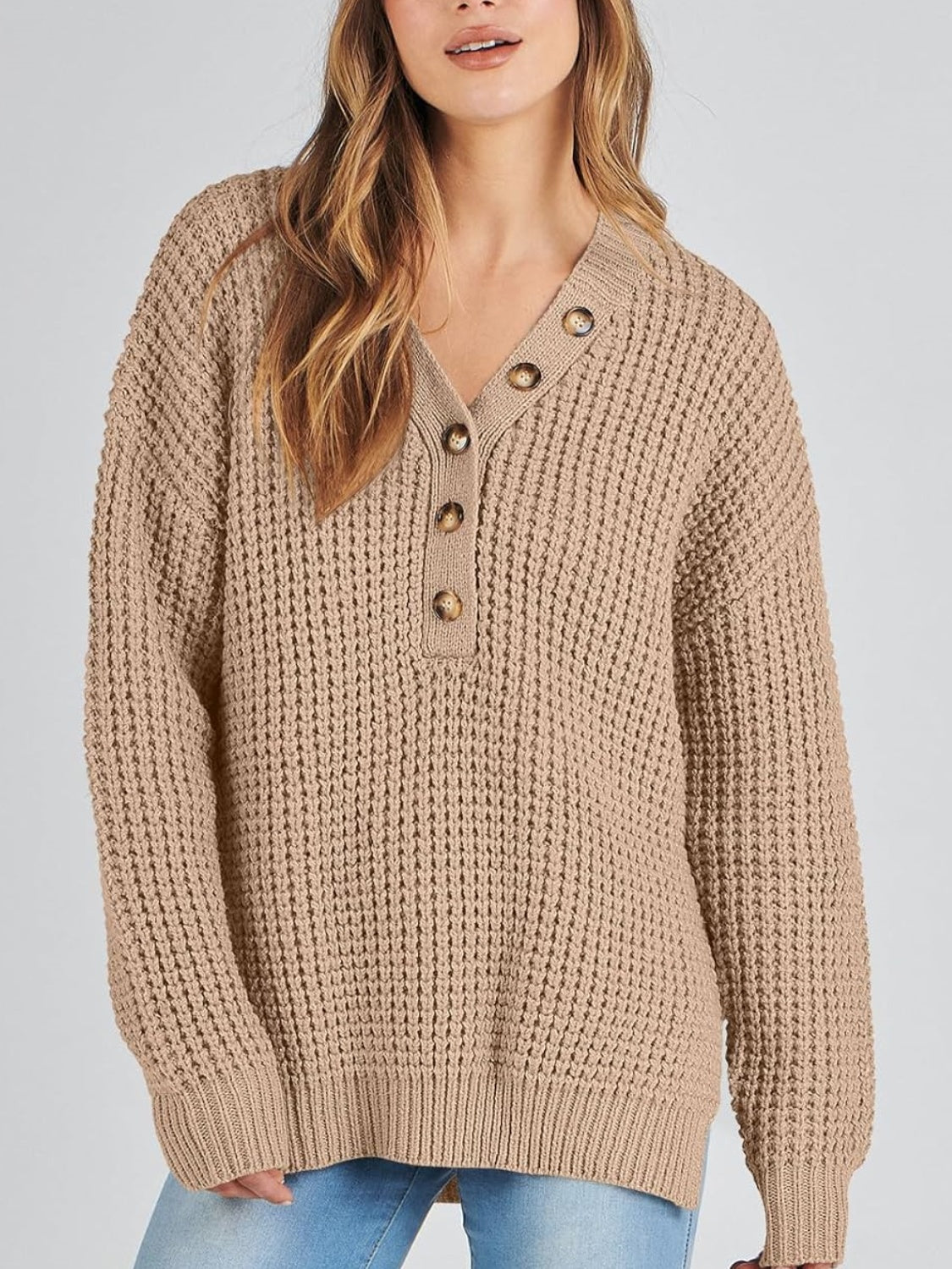 Women's Waffle Side Slit Knit Sweater (Buy 2 Free Shipping)