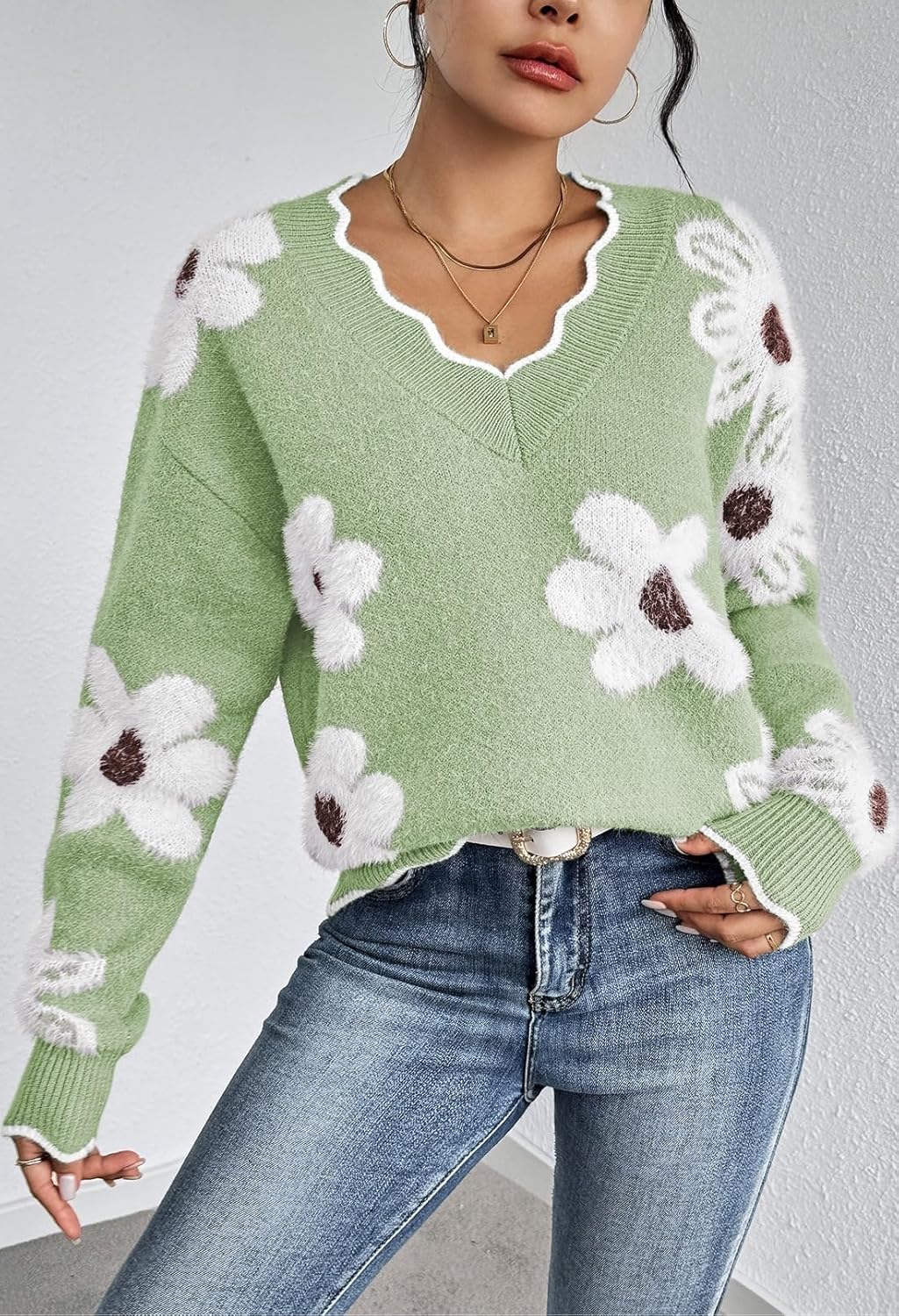 Women's Oversized V Neck Floral Sweater (Buy 2 Free Shipping)