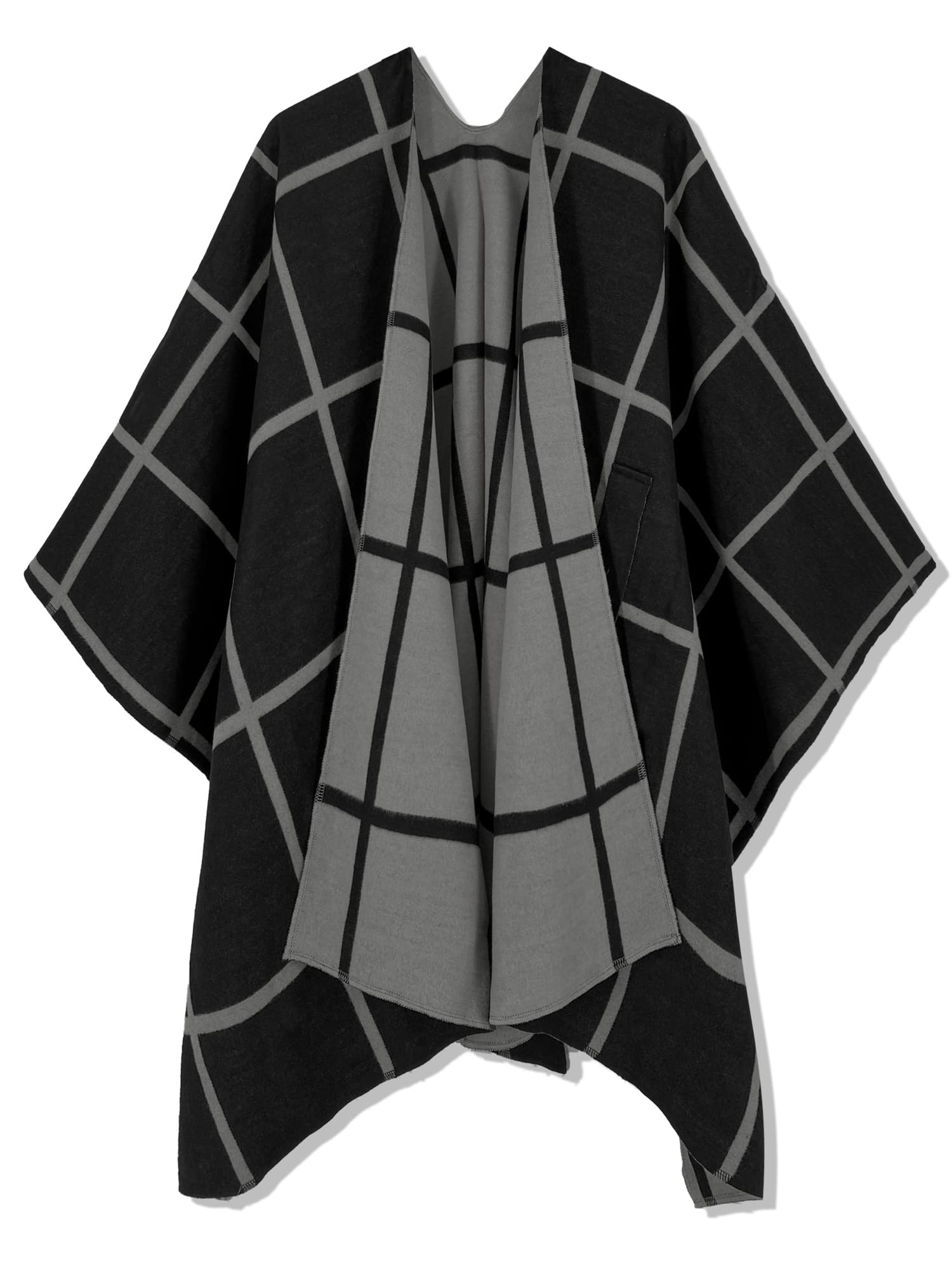 Women's Windowpane Reversible Capes Cardigan Shawls (Buy 2 Free Shipping)