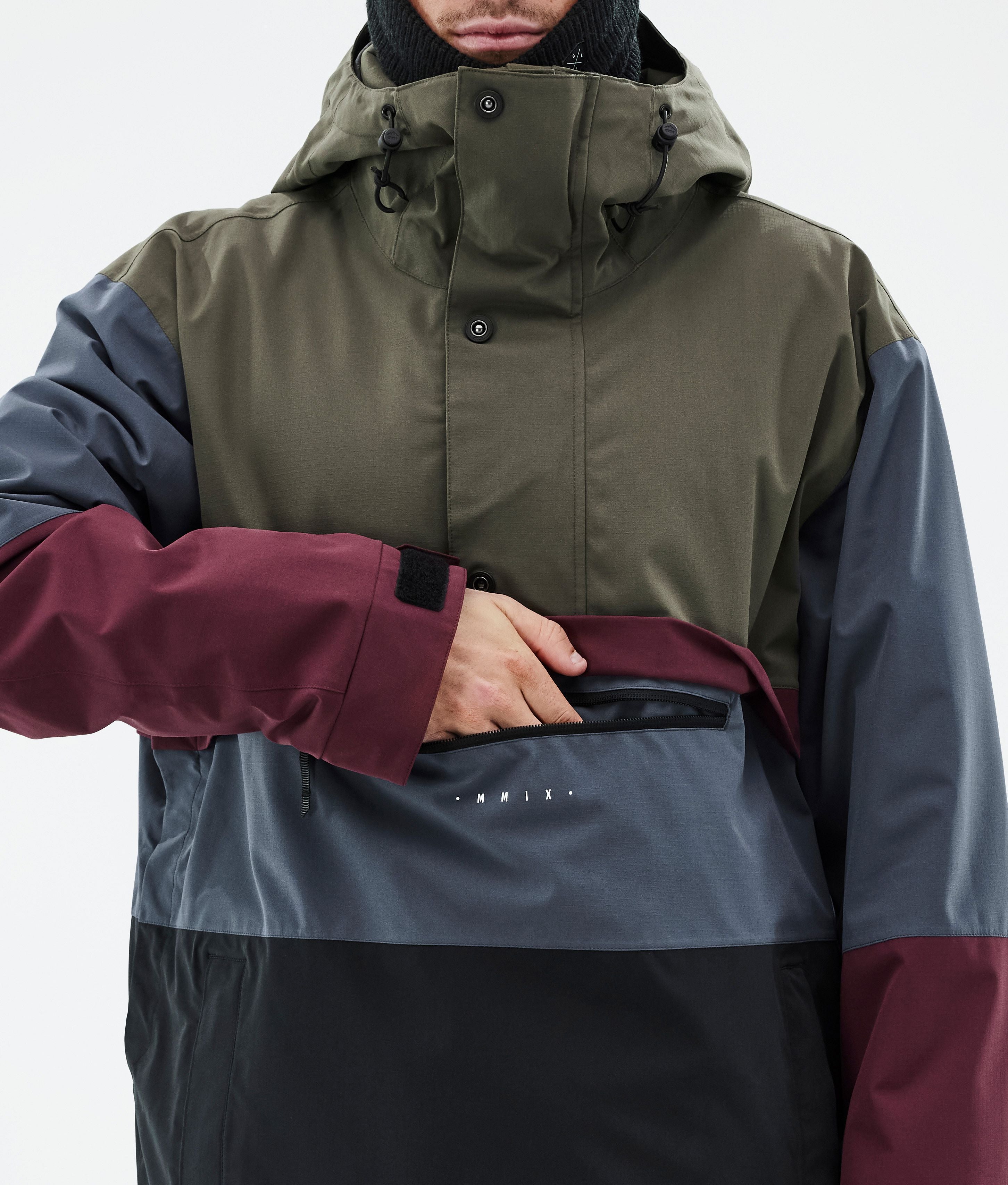 Snowboard Jacket For Men Olive Green/Burgundy/Metal Blue/Black