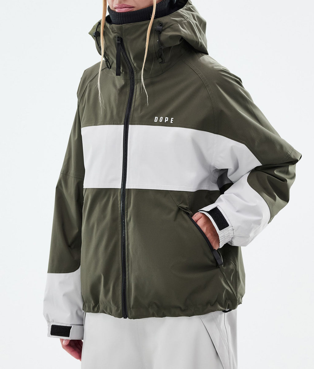 Snowboard Jacket For Women Stripe Olive Green/Light Grey