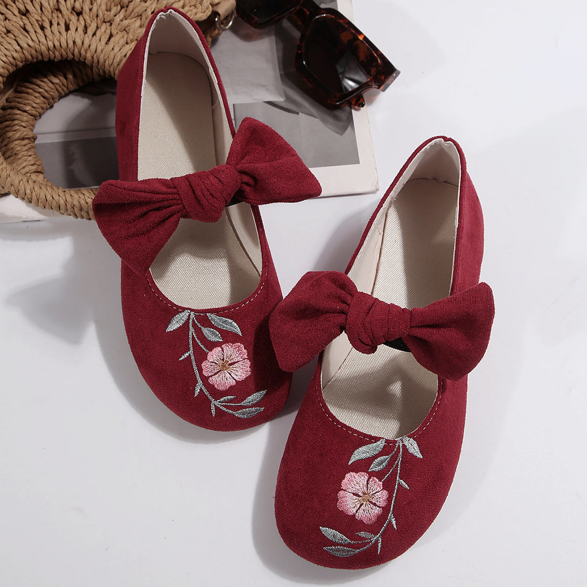 New Embroidered Bow Flat Mary Jane Shoes