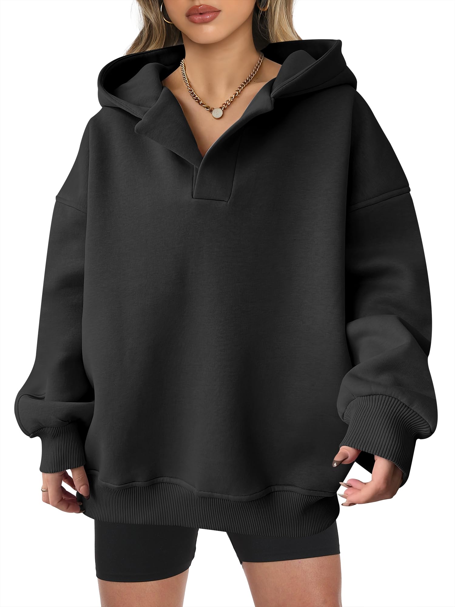 Women's Oversized V-Neck Hooded Pullover (Buy 2 Free Shipping)