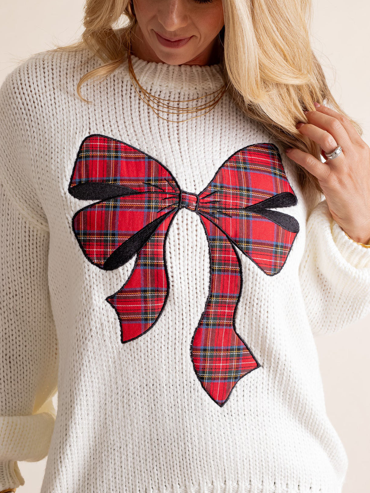 Women's Christmas Plaid Bow Sweater (Buy 2 Free Shipping)
