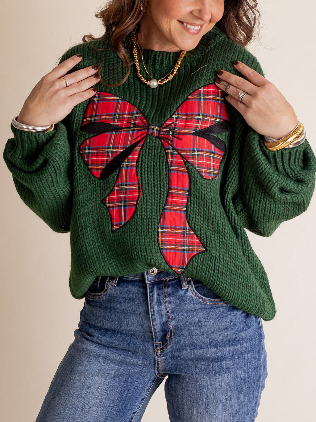 Women's Christmas Plaid Bow Sweater (Buy 2 Free Shipping)