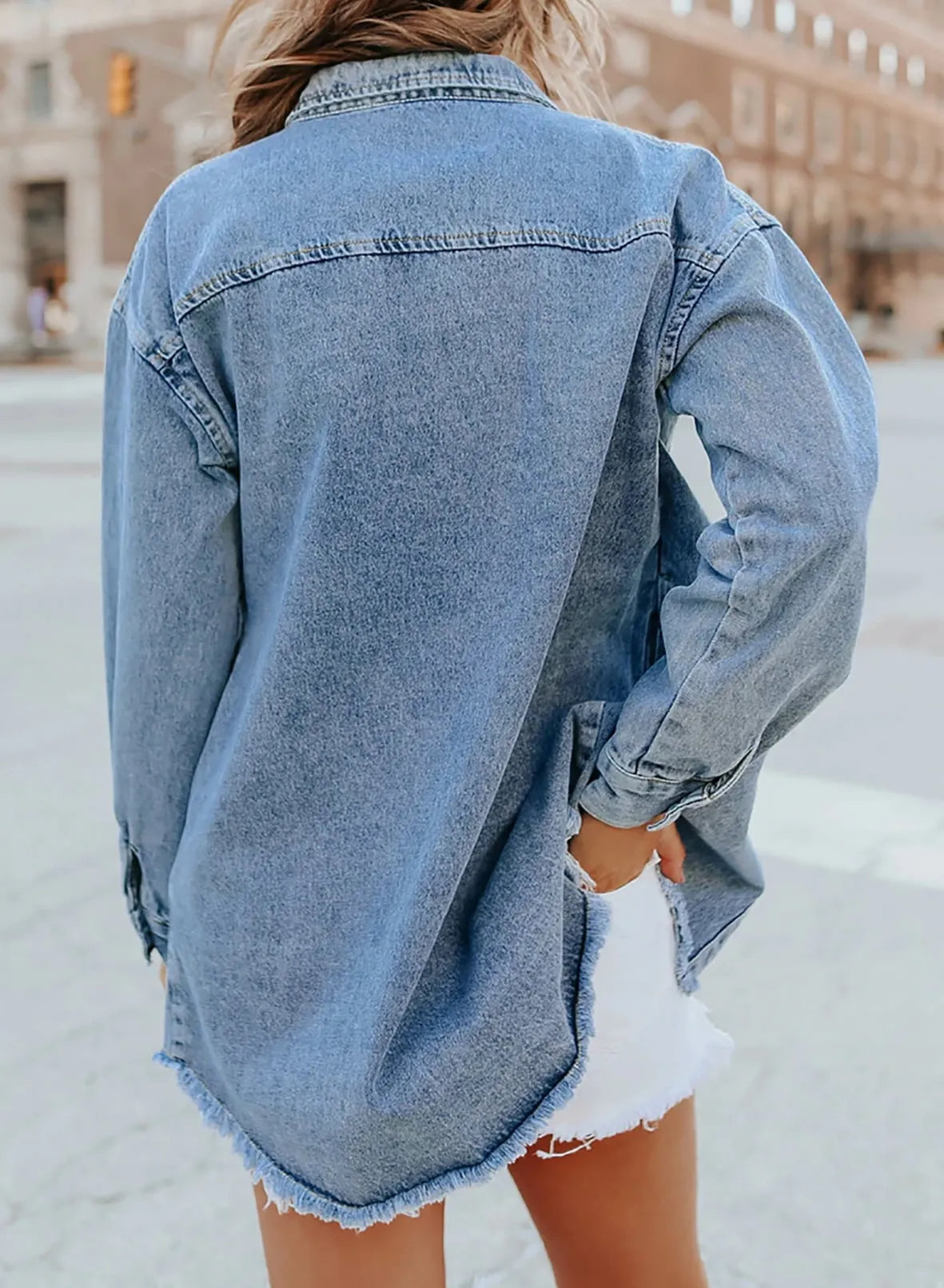 Women's Button Down Raw Edge Denim Jacket (Buy 2 Free Shipping)