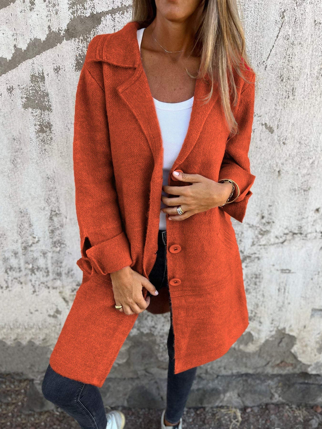 Casual Lapel Wool Single Breasted Long Coat