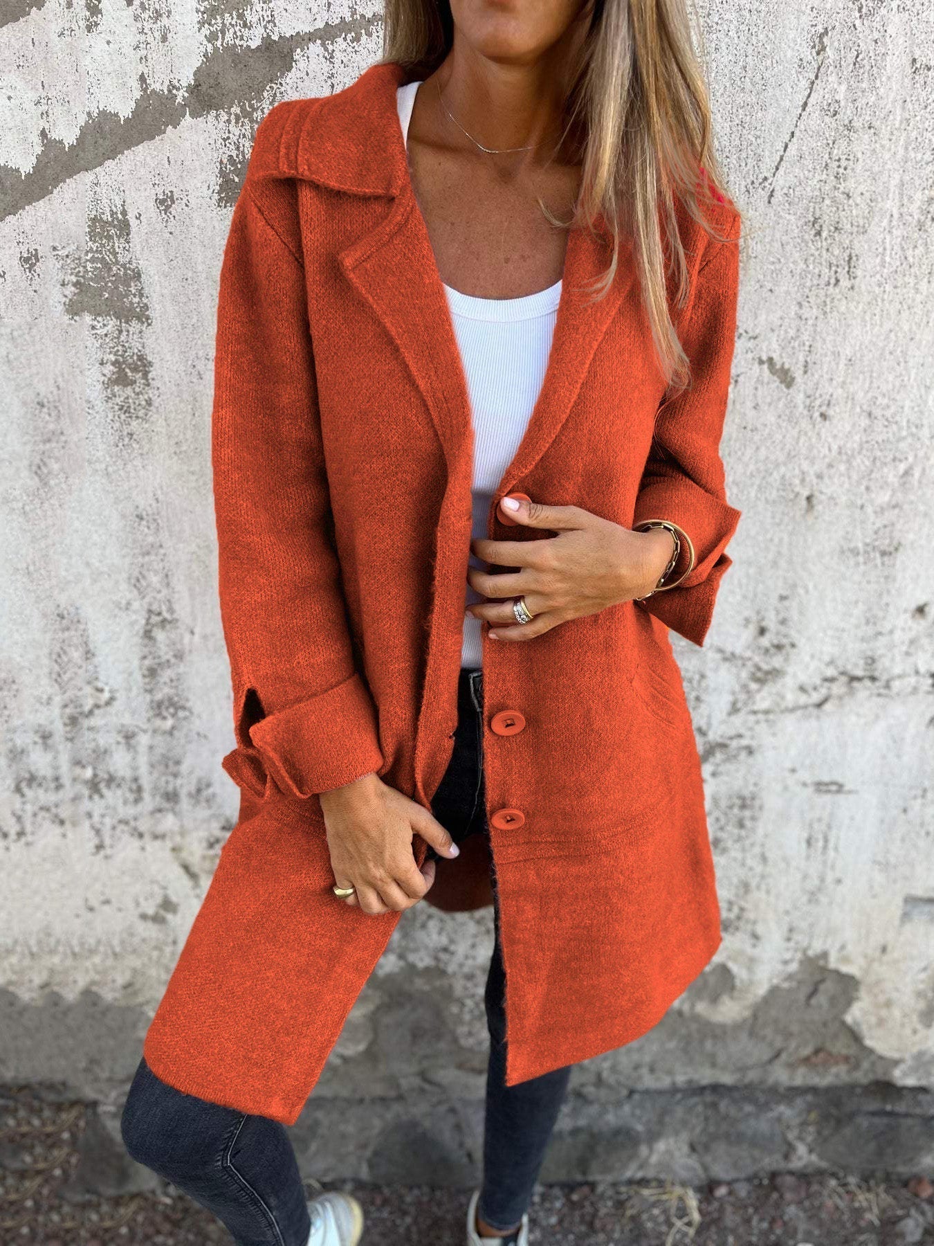 Casual Lapel Wool Single Breasted Long Coat